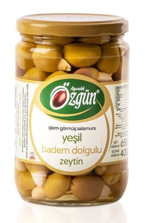 Özgün Ayvalık Badem Dolgulu Yeşil Zeytin 650 Gr Cam Kavanoz