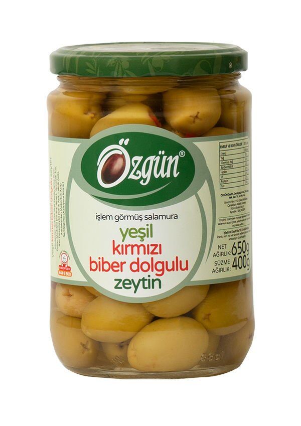 Kırmızı Biber Dolgulu Yeşil Zeytin